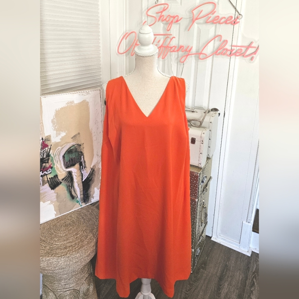 Ralph Lauren Vibrant Orange Sleeveless Asymmetrical V-Neck Dress
